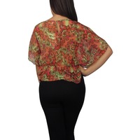 Colorful Print Top With Drawstring Waist - Thumbnail 1