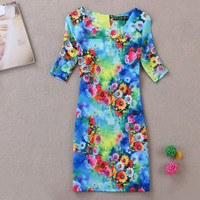 Floral Print Fitted Fress - Thumbnail 1