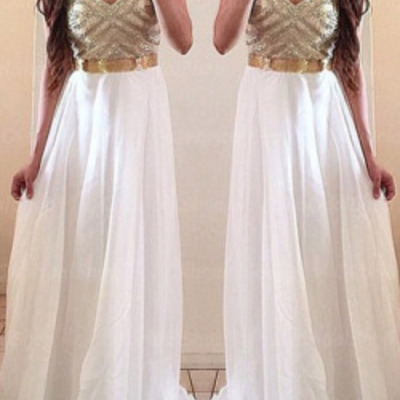 Long prom dress, white prom dress, chiffon prom dress, special occasion dress, sweetheart prom dress, long evening dress, bd14603