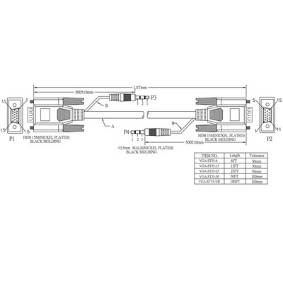 15ft vga + 3.5mm stereo male to male monitor cable