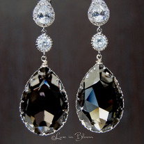 Wedding Earrings In Black Diamond Swarovski Crystal - Style # E153-BD 