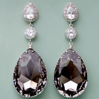 Wedding Earrings In Black Diamond Swarovski Crystal - Style # E153-BD  - Thumbnail 2