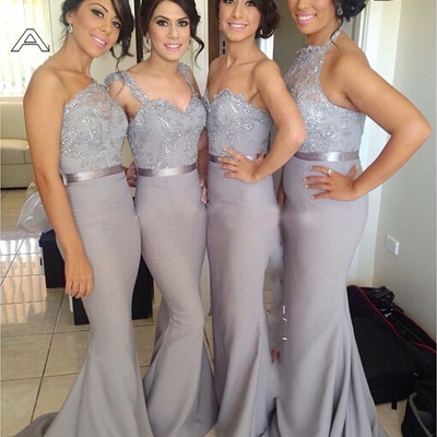 Long bridesmaid dress, mismatched bridesmaid dresses, grey bridesmaid dress,mermaid bridesmaid dress,satin bridesmaid gown,15042302 - Thumbnail 4