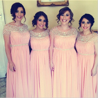 Pink/mint bridesmaid dresses,New arrival bridesmaid dress,cap sleeves bridesmaid dress,A-line Bridesmaid dress,15042402 - Thumbnail 1