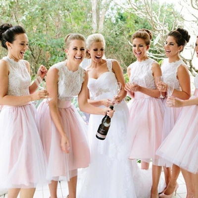 Organza bridesmaid dresses,classic white bridesmaid dress,lace bridesmaid dress,a line bridesmaid dress,15042407