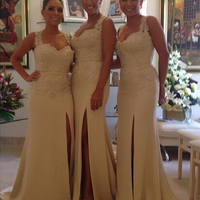 satin bridesmaid dress,Sexy sweetheart bridesmaid dresses,lace bridesmaid dresses,slit bridesmaid gown,15042409 - Thumbnail 1