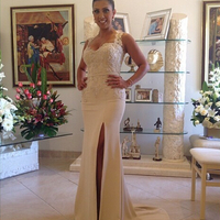 satin bridesmaid dress,Sexy sweetheart bridesmaid dresses,lace bridesmaid dresses,slit bridesmaid gown,15042409 - Thumbnail 2