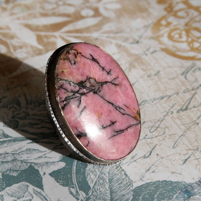 "pink healing" rhodonite and silver ring by thornbird studios