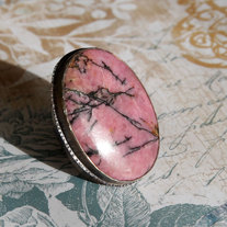 "Pink Healing" rhodonite and silver ring by Thornbird Studios