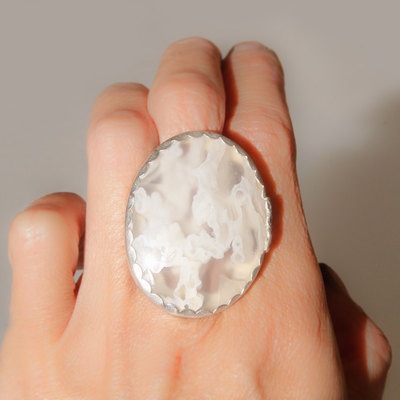 "cloud 9" indonesian white agate and sterling silver ring by thornbird studios