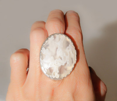 "Cloud 9" Indonesian white agate and sterling silver ring by Thornbird Studios