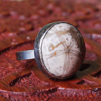 Sand dollar Fossil and sterling silver handmade ring by Thornbird Studios