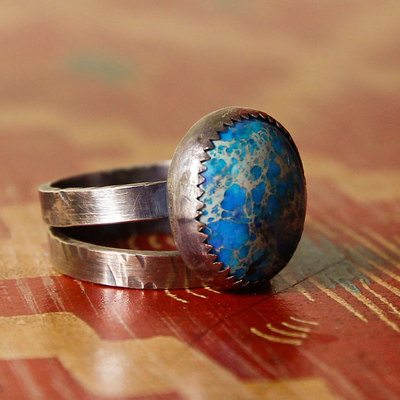 "pale blue dot" variscite and sterling silver ring by thornbird studios