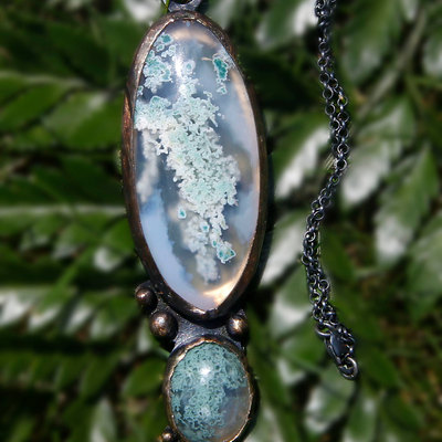 "will o the wisp" moss agate and silver pendant by thornbird studios
