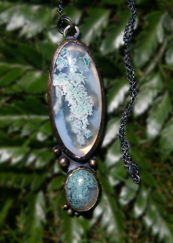 "Will o the Wisp" moss agate and silver pendant by Thornbird Studios