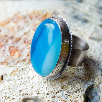 "sea nymph" blue agate and sterling silver ring by thornbird studios