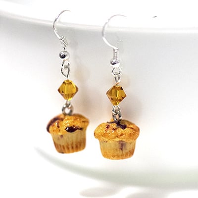 Kawaii miniature food stud earrings - blueberry muffins dangle 