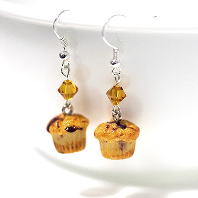 Kawaii Miniature Food Stud Earrings - Blueberry Muffins Dangle 