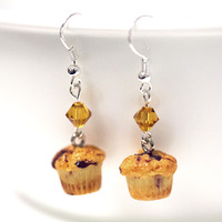 Kawaii Miniature Food Stud Earrings - Blueberry Muffins Dangle  - Thumbnail 1