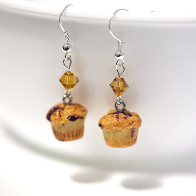 Kawaii miniature food stud earrings - blueberry muffins dangle 