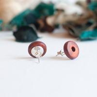 925 Sterling Silver Wood Earrings ER0874 - Thumbnail 1