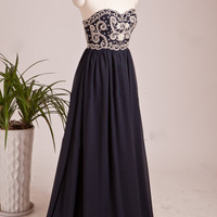 navy prom dress, long prom dress, cheap prom dress, prom dress 2018, chiffon prom dress, long evening dress, BD14609 - Thumbnail 1