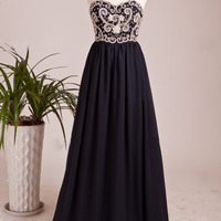 navy prom dress, long prom dress, cheap prom dress, prom dress 2018, chiffon prom dress, long evening dress, BD14609 - Thumbnail 2