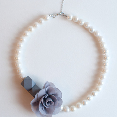 Grey lace flower wedding necklace nl0882 - Thumbnail 2