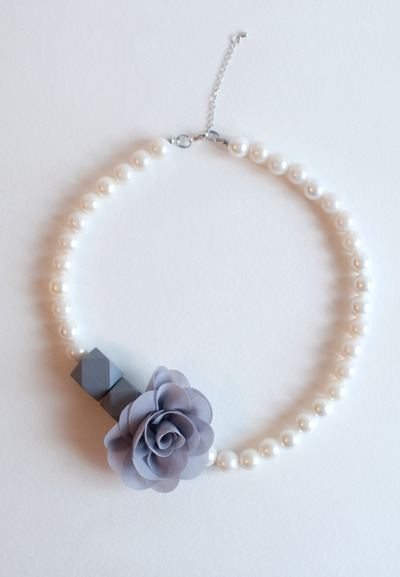 Grey Lace Flower Wedding Necklace NL0882