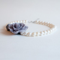 Grey Lace Flower Wedding Necklace NL0882 - Thumbnail 1