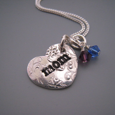 Mom heart necklace with 2 birthstones