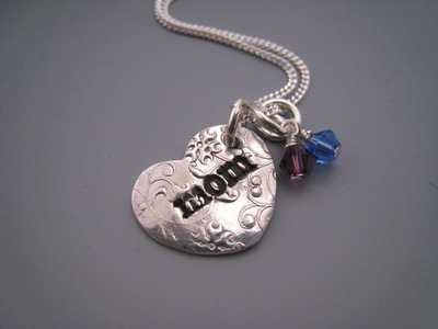 Mom heart necklace with 2 birthstones