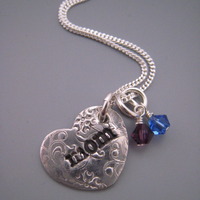 Mom Heart Necklace with 2 Birthstones - Thumbnail 1