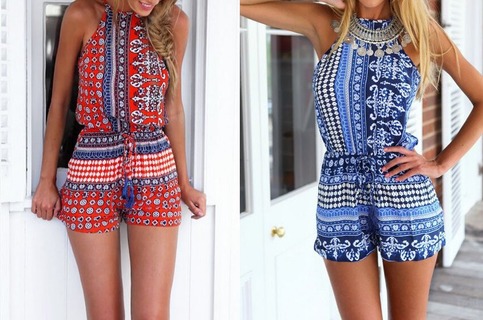 Hippie Red Geometric Cutout Playsuit