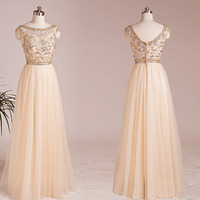 long prom dress, champagne prom dress, prom dress 2018, special occasion dress, free custom prom dress, long evening dress, BD14612 - Thumbnail 1