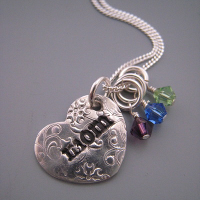 Mom heart necklace with 3 birthstones