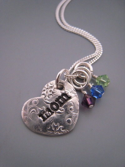 Mom heart necklace with 3 birthstones