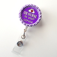OB Nurse at Your Cervix Purple - Name Badge Holder - Cute Badge Reels - OB Nurse Badge - Labor and Delivery Nurse Badge - Thumbnail 1