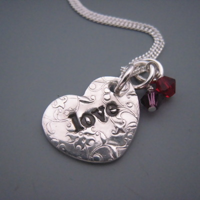 Love heart necklace with 2 birthstones