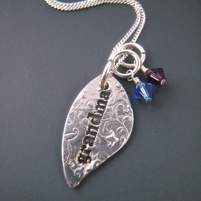 Grandma leaf necklace with 2 birthstones
