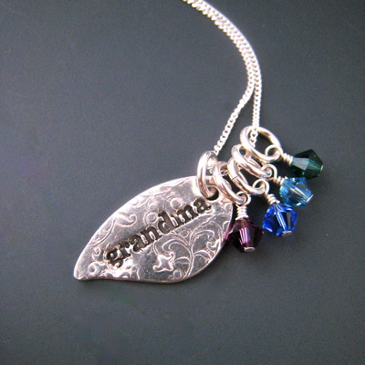 Grandma leaf necklace with 4 birthstones