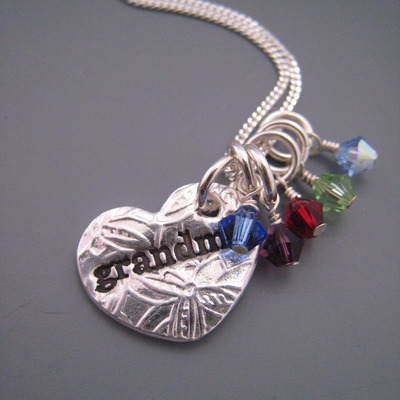 Grandma heart necklace with 5 birthstones