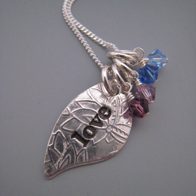 Love leaf necklace with 4 birthstones