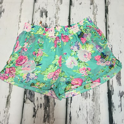 Aqua floral studded shorts