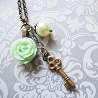 Lolita Key Charm Cluster Necklace For Women Seafoam Pastel Green - Thumbnail 1