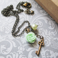 Lolita Key Charm Cluster Necklace For Women Seafoam Pastel Green - Thumbnail 2
