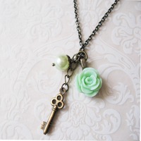 Lolita Key Charm Cluster Necklace For Women Seafoam Pastel Green - Thumbnail 3