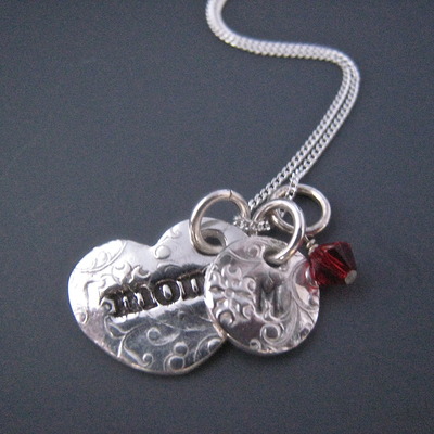 Mom heart necklace with1 initial sm, 1 birthstone