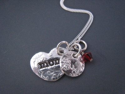 Mom heart necklace with1 initial sm, 1 birthstone