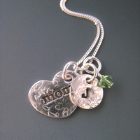 Mom Heart Necklace with1 Initial SM, 1 Birthstone - Thumbnail 1